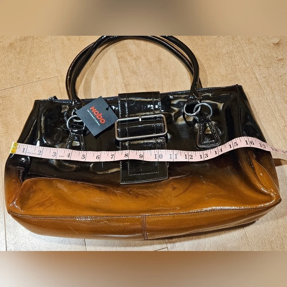 HOBO Int'l Clutch Satchel Purse Bag OMBRE Chocolate Brown Patent Leather NWT